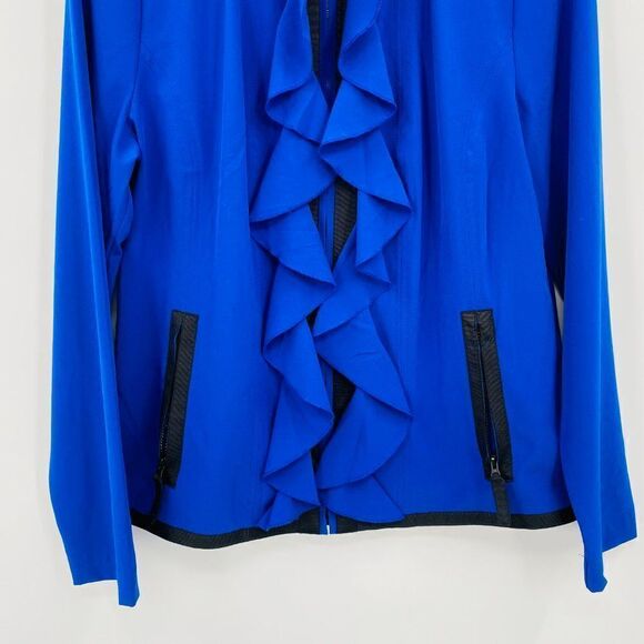 Zenergy Chico's Size 1 Medium Blue Long Sleeve Lightweight Ruffled Zip Up Jacket - Picture 3 of 9